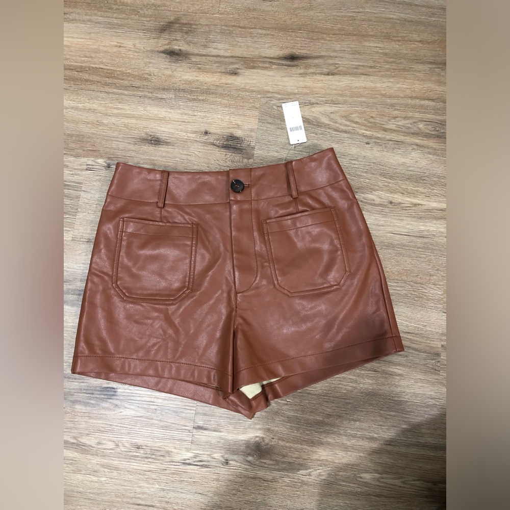 High-Rise Faux Leather Women’s Shorts in Cognac